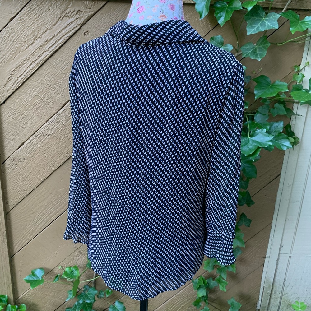 Style Co 3/4 ruffle sleeve button-up Shirt Sz 14P black white check business top - Picture 5 of 16